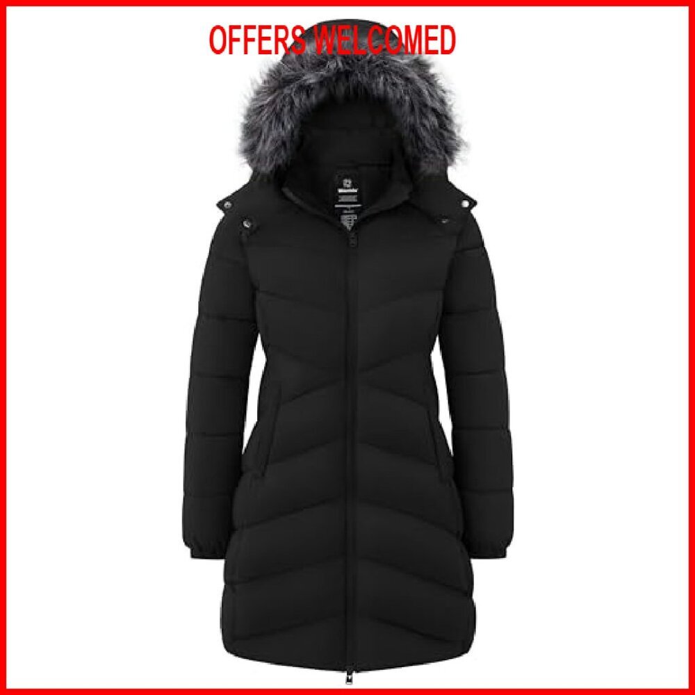 Women's Long Puffer Coat Lightweight Warm Jacket with Hood - Picture 2 of 7